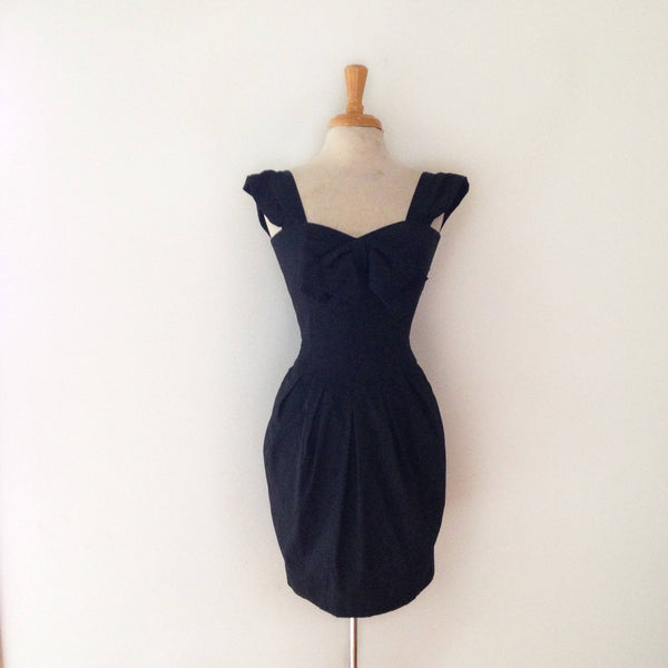 80's Guy LaRoche Black Cocktail Dress with Bow