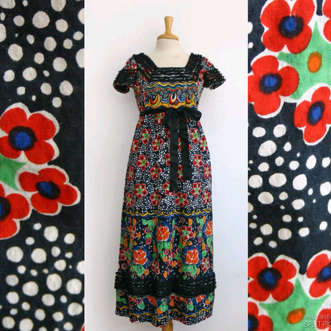 70's Psychedelic Floral Print Maxi Dress