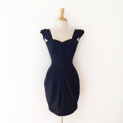 80's Guy LaRoche Black Cocktail Dress with Bow