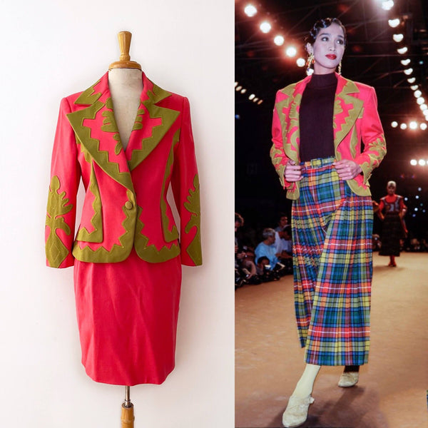 80's Christian Lacroix Bright Pink Blazer + Skirt Suit