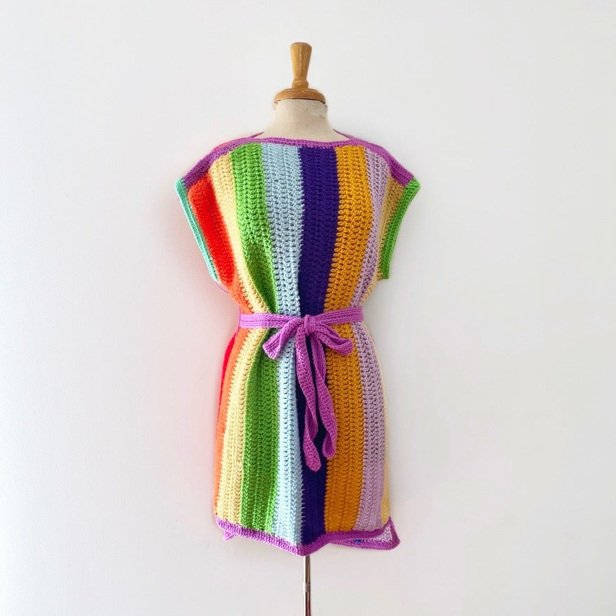 Upcycled Rainbow Stripe Crochet Sweater Dress – Unearth Vintage
