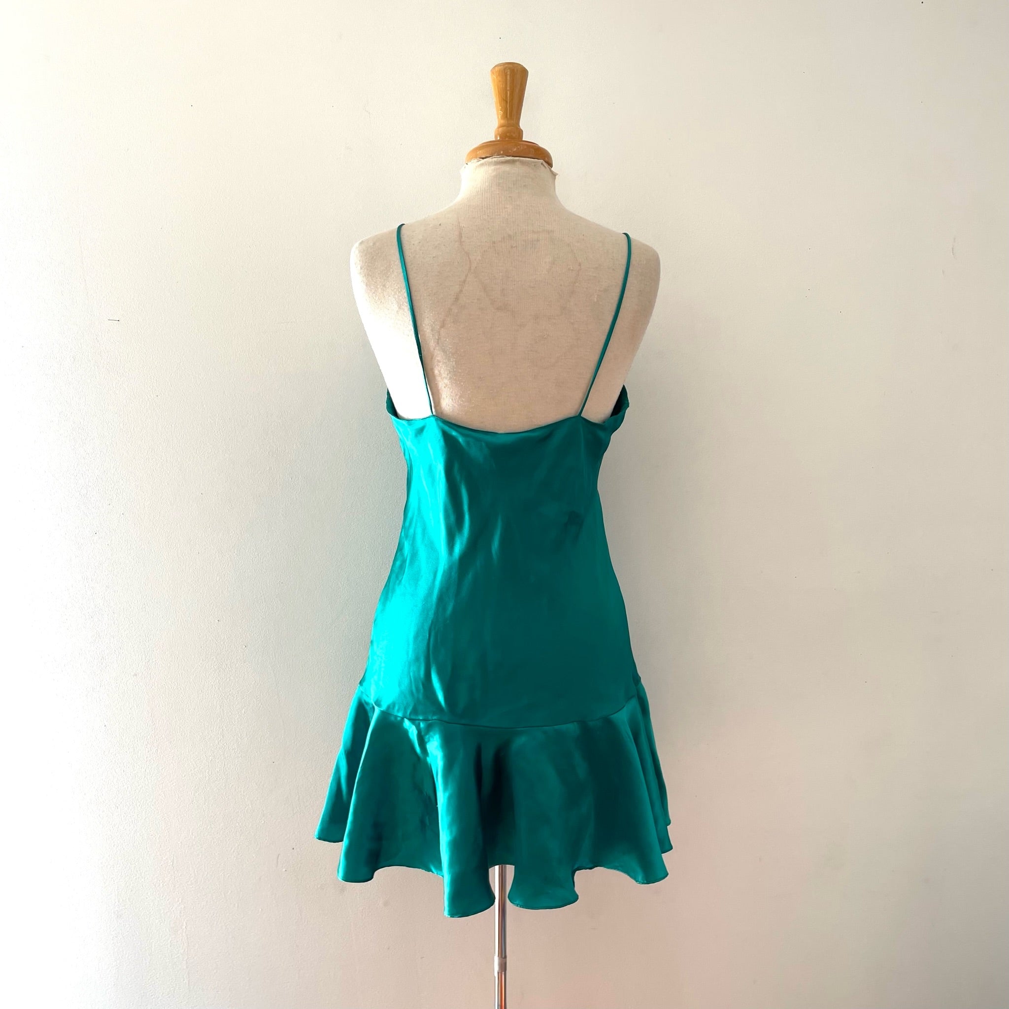 emerald green slip dress mini Satin Strapless Slip Dress in Dark Green