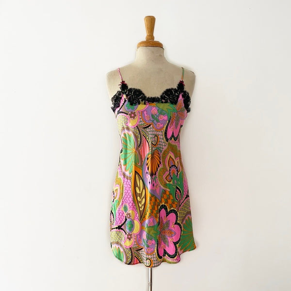 SOLD Vintage Silk Slip Dress in Colorful Psychedelic Print