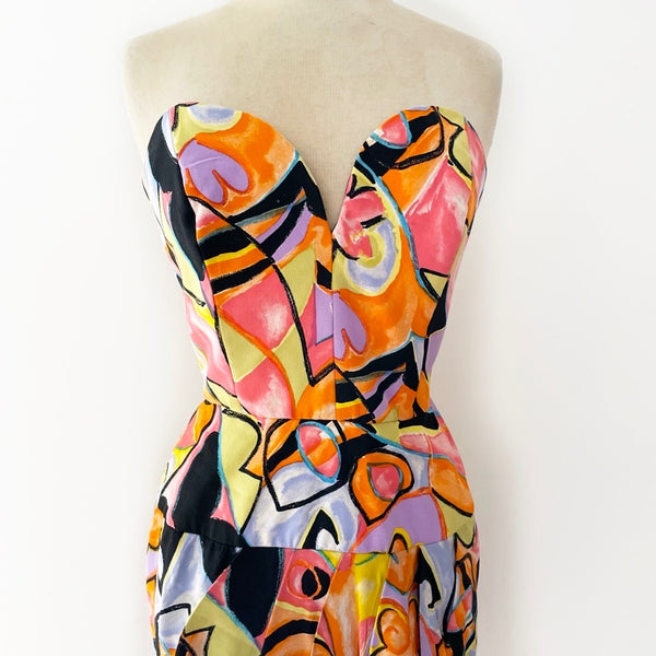 SOLD 80’s Strapless Abstract Print Party Dress