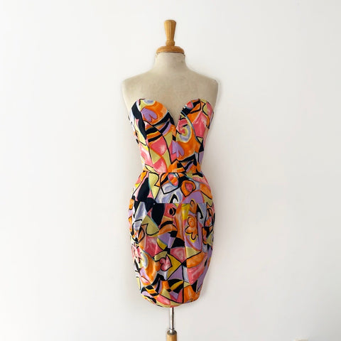 SOLD 80’s Strapless Abstract Print Party Dress